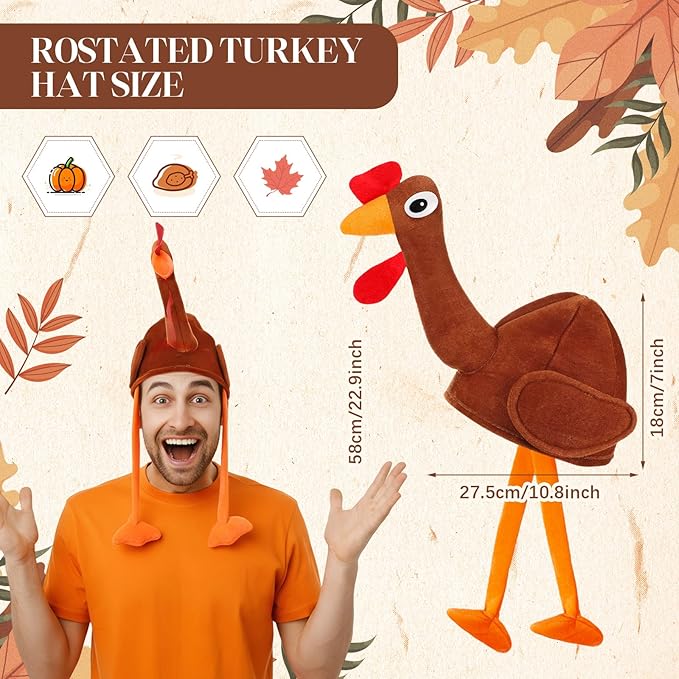 Hanaive 10 Pieces Thanksgiving Turkey Hats Bulk for Adults Turkey Costume for Dress-up Party Plush Turkey Hat Party Supplies