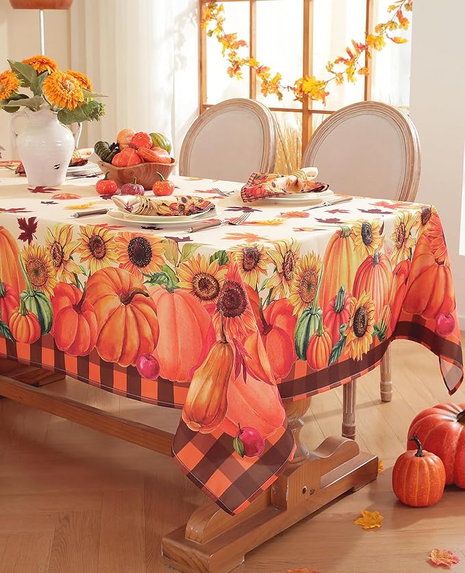Honellaty Thanksgiving Tablecloth 60x120 Inch Rectangle Table Cloth, Fall Pumpkin Sunflower Table Cover for Dinner, Thanksgiving, Harvest, Holiday Decor