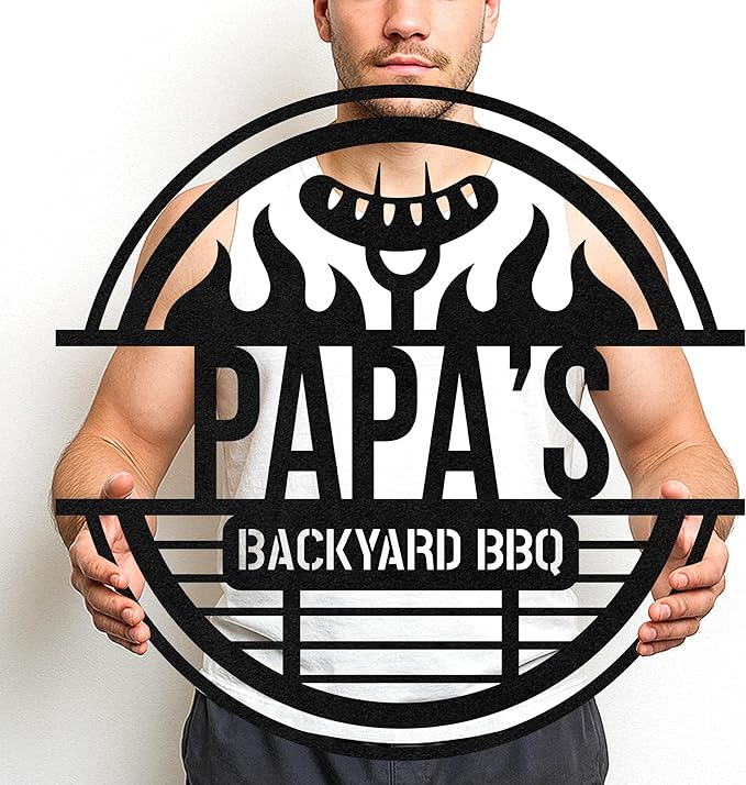 Custom BBQ Metal Sign Personalized Grill Name Wall Art for Outdoor Kitchen Patio Backyard Decor Fathers Gift for Dad Grandpa Husband Barbecue Smoker Area Sign, Grilling Lover Gifts 66