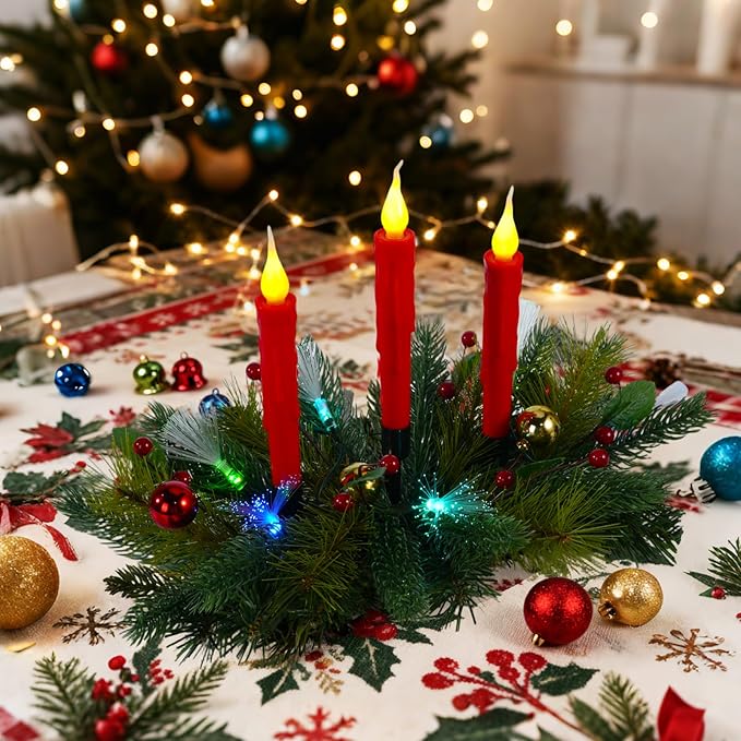 Aokudoni Christmas Decorations: Christmas Table Centerpieces with Artificial Pine Branches Berries Candles Indoor Xmas Decorations for Dining Tables Fireplace Mantel