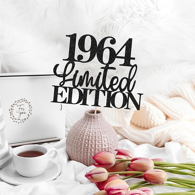 Limited EDITION 1964 Cake Topper - Black Glitter Happy 61st Birthday Party Cake Decoration Supplies, Cheer to 61 Years Cake Bunting Decor for 61st Birthday Party Photo Booth Props