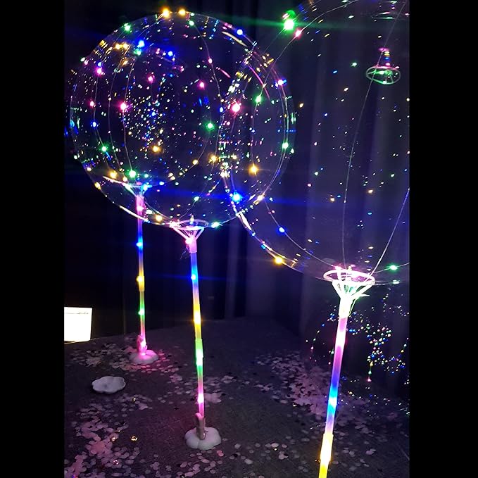 Lightsfever Rainbow colors LED light up balloons, 6pc LED Light up Balloon with sticks, stands and batterys, centerpieces for party no helium required DIY Kit (multi color)