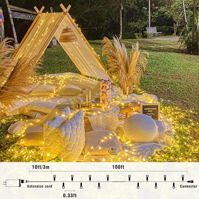 100FT 300 LED Christmas Lights Outdoor, Plug in Christmas String Lights Indoor, Waterproof & 8 Modes & Timer Function, Connectable Fairy Twinkle Light for Bedroom Xmas Wedding Decor, Warm White