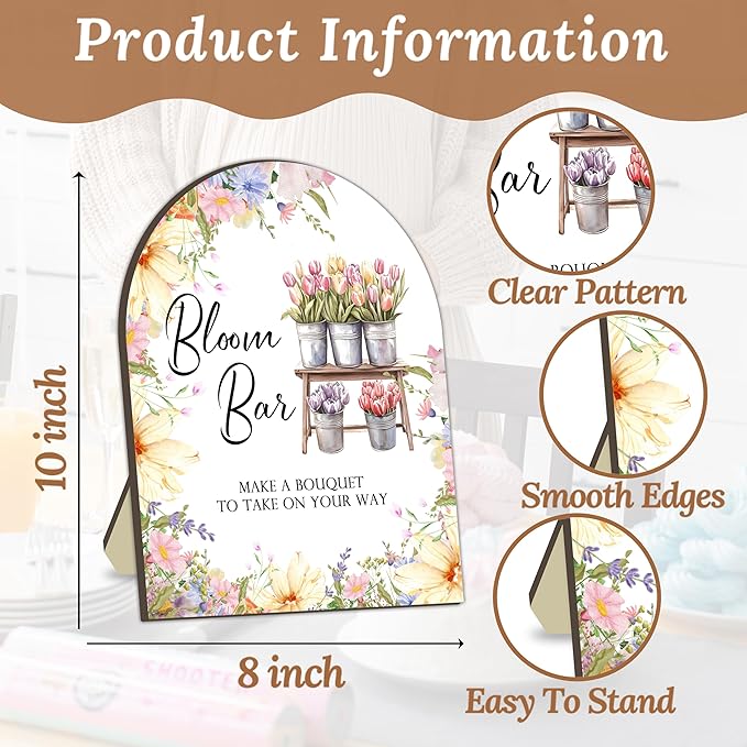 Flower Bouquet Bar Wooden Signs, Floral Welcome Table Sign for Baby Shower Bride Shower, Floral Station for Babies Party, Flower Board for Gender Reveal Party, Baby Shower Bouquet Table Sign 8x10 In