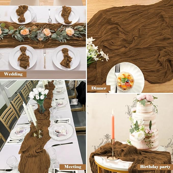 2 Pack 10 Ft Cheesecloth Table Runner Dark Brown Gauze Long Table Runners Boho Gauze Cheese Cloth Table Runner Rustic Sheer Runner for Wedding Party Table Decor ( 35 x 120 Inch )