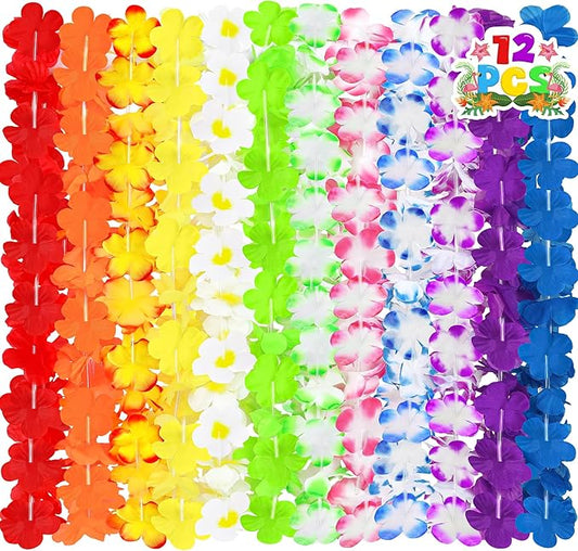 Luau Party Decorations, 12PCS Leis for Luau Party Necklace Women Clothing Accessories, Hawaiian Colorful Tropical Theme Costume Accessories, Hawaii Flower Lays Garland Summer Pool Birthday Supplies
