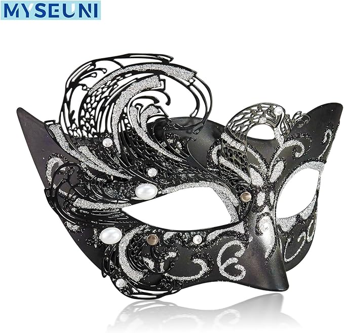 2025 New Black and Silver Masquerade Mask for Women - Black Silver Venetian Mask for Masquerade Ball Party, Halloween, Prom, Mardi Gras & Carnivals