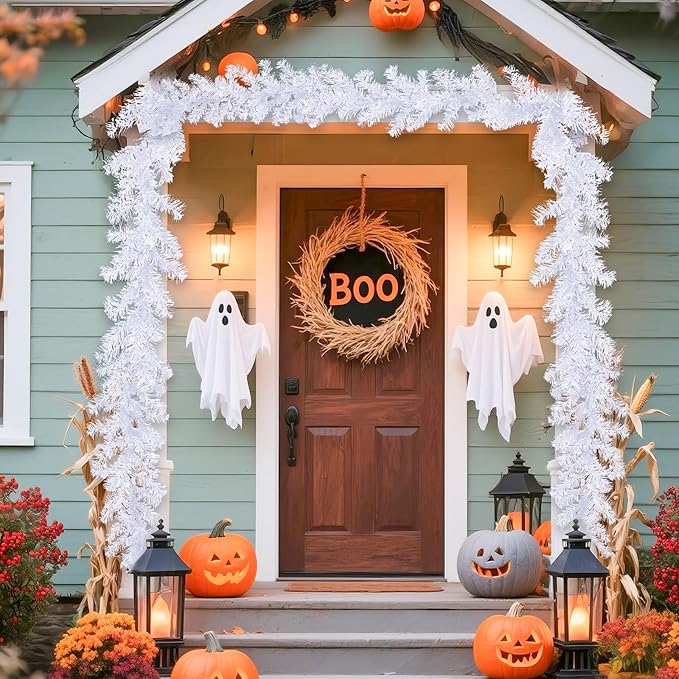 WONDER GARDEN 9FT Halloween Garland with Lights Artificial PVC Halloween Hanging Garlands for Mantle Fireplace Wall Table Room Party Office Holiday Home Decor