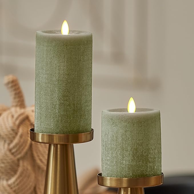 Luminara - Flameless LED Battery Operated Flickering Pillar Candles - Loden Green - Pack of 1-3x4.5 - Realistic Moving Flame Real Wax Indoor/Outdoor