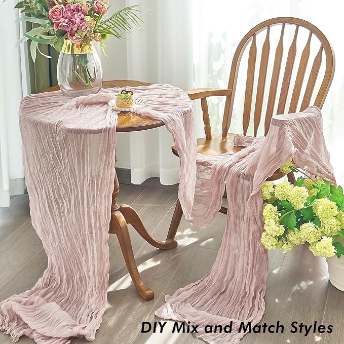 IVAPUPU 10 Pcs Cheesecloth Table Runner - 10ft Dusty Pink Boho Gauze Cheese Cloth Table Runners for Baby Shower Decoration Wedding Party Summer Garden Farmhouse