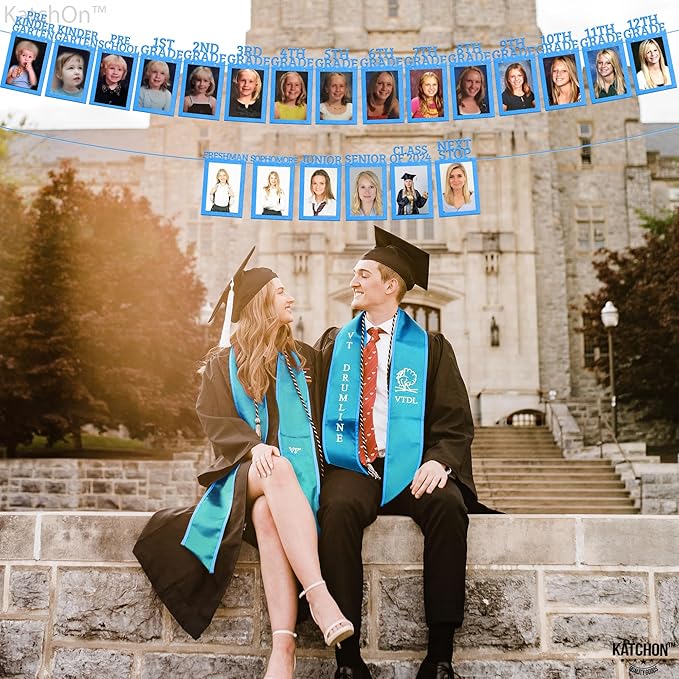 KatchOn, K-12 Graduation Photo Banner 5x7 - Large, 10 Feet | Kindergarten Grad Backdrop, Blue Decorations Class of 2025 | Grad Picture Display for Graduation Decorations 2025
