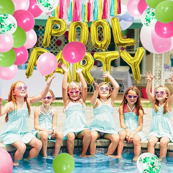 Pool Party Decorations for Girls Kids Birthday Summer Beach Party Decorations Pool Party Favors Supplies Summer Birthday Party Decorations Tropical Luau Hawaiian Party for Boys Pool Party Balloons
