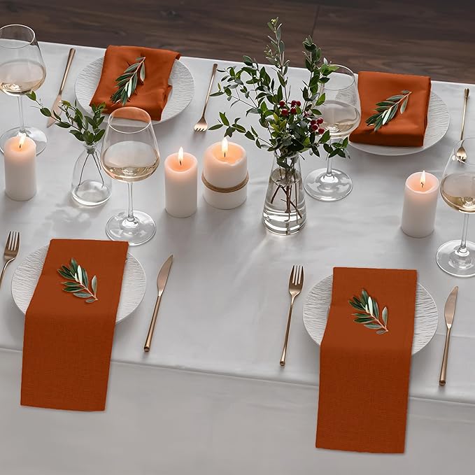 Ruvanti Linen Napkins Set of 12, 18x18 Cloth Napkins, Cotton Linen Blend Napkins Cloth Washable, Soft, Reusable Dinner Napkins for Wedding, Parties, Christmas, Thanksgiving, Everyday Use - Rust