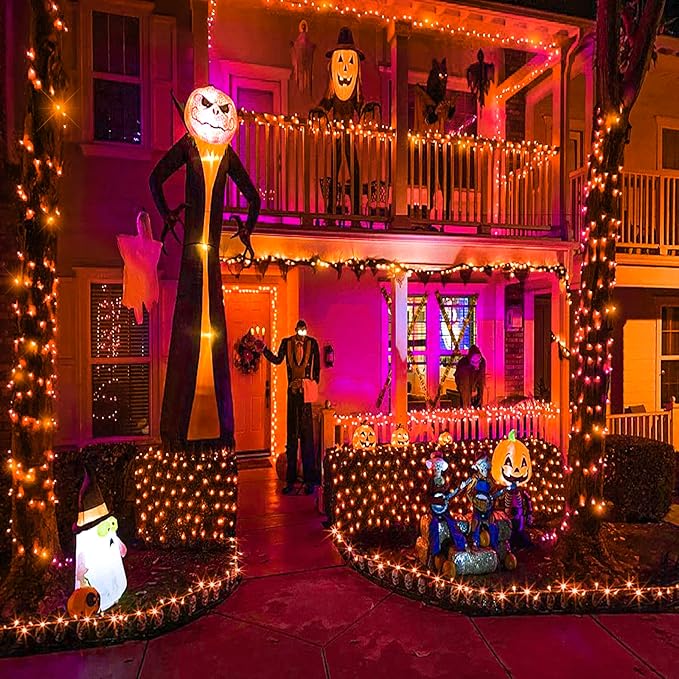 Vivideal 200 LED Orange Christmas Lights Outdoor Waterproof 66ft Christmas String Lights Indoor 8 Modes Clear Wire, Plug in Orange String Light for Xmars Tree Bedroom Thanksgiving Decorations