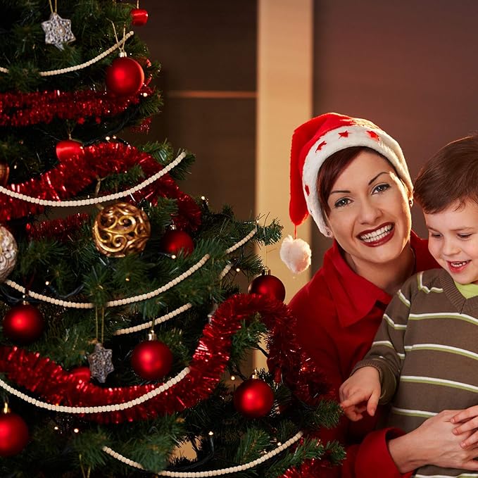 WILLBOND 16 Feet Christmas Wood Bead Garland Wooden Bead Garland for Christmas Tree Holiday Decoration (Wood Color)