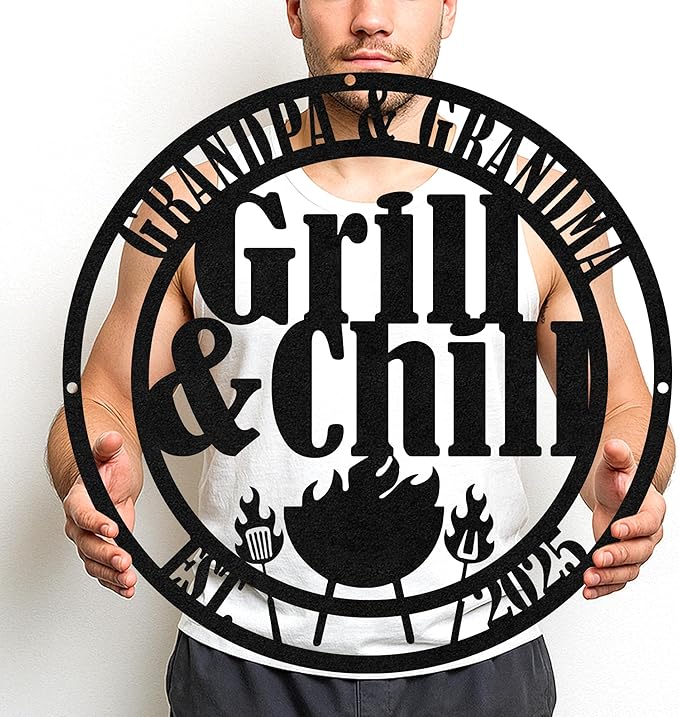 Custom BBQ Metal Sign Personalized Grill Name Wall Art for Outdoor Kitchen Patio Backyard Decor Fathers Gift for Dad Grandpa Husband Barbecue Smoker Area Sign, Grilling Lover Gifts 51