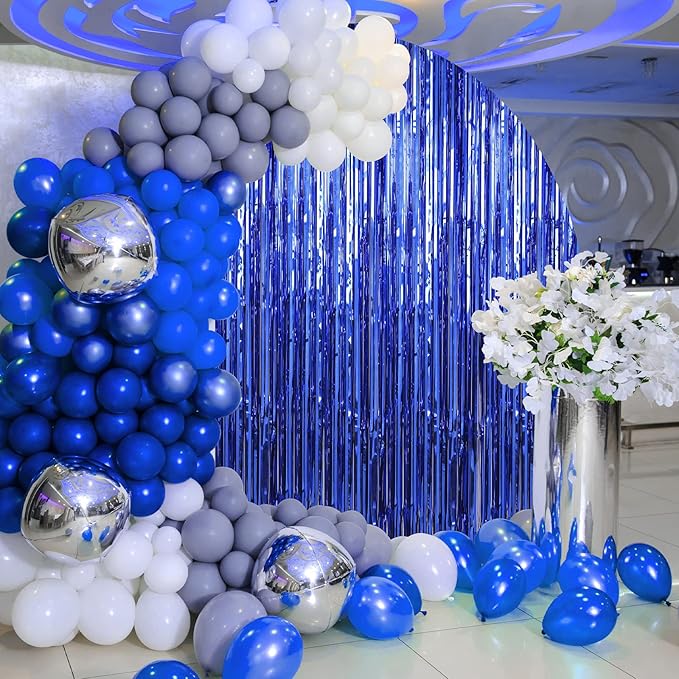 Crosize 5 Pack 3.3 x 9.9 ft Dark Blue Foil Fringe Curtains Party Decorations, Dark Blue Tinsel Curtain Backdrop for Parties, Door Streamers, Glitter Streamer Backdrop for Birthday Decoration