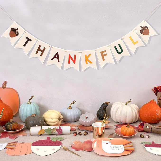 Thankful Felt Banner - Autumn Holiday Party Decorations, Fall Wall Fireplace Hanging Banner, Photo Props, Home Decorations