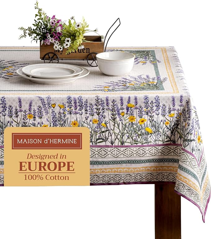 Maison d' Hermine Table Cloth Rectangle Table 100% Cotton 70 x 108 Inches Tablecloth Reusable Decorative for Dining Room, Farmhouse, Home, Party, Festive & Wedding Spring Summer - Fanny Lavender