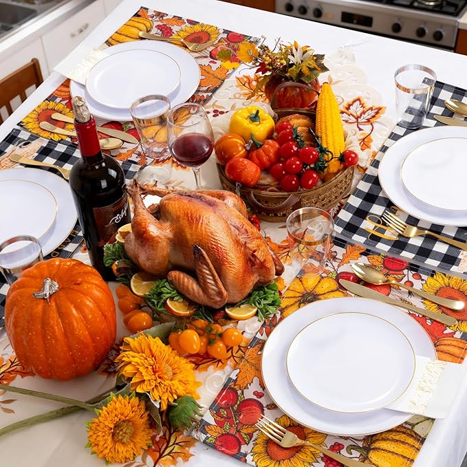 YOUBET 175PCS Gold Rimmed Plastic Plates - White and Gold Disposable Plates Includes 25 Dinner Plate, 25 Dessert Plate, 75Silverware, 25 Cups, 25 Napkins for Wedding & Party & Thanksgiving