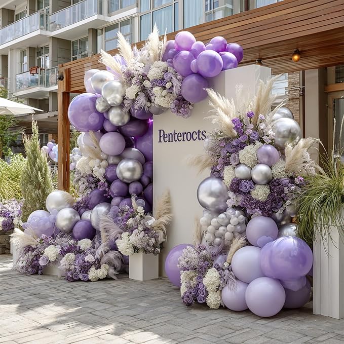 Purple White Balloon Arch Kit - Double-Stuffed in Lavender & Pearl featuring Metallic Lilac for Baby Shower, Wedding, Birthday Decor