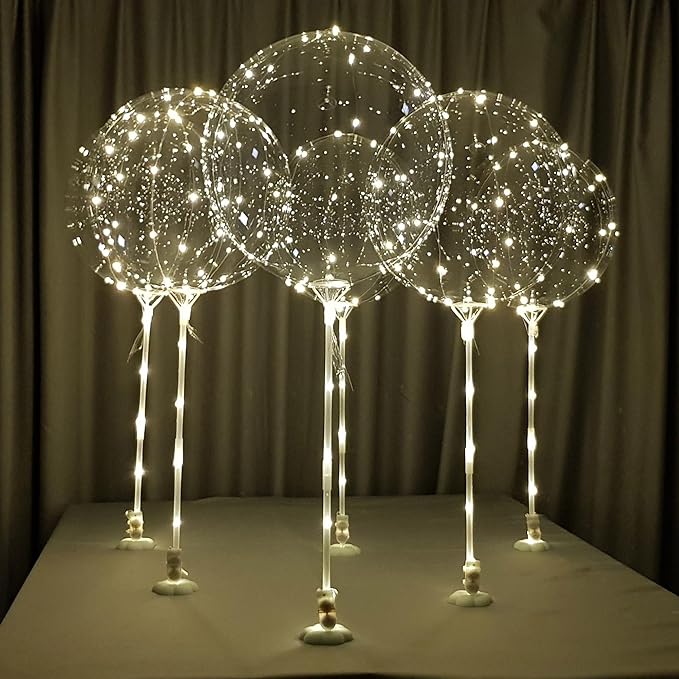 Lightsfever warm white 6pc LED Light up Balloon with sticks, stands and batteries, Table top centerpieces for party, Thanks giving, no helium required DIY Kit (warm white)