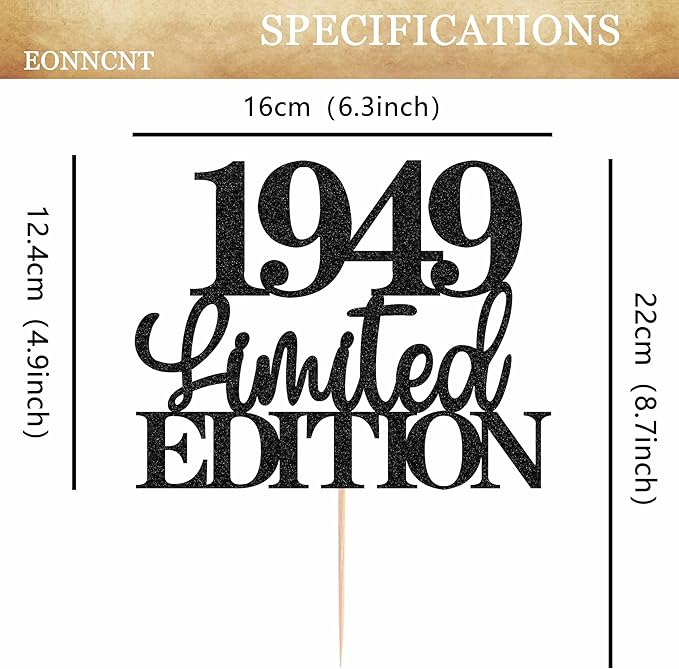 Limited EDITION 1949 Cake Topper - Black Glitter Happy 76th Birthday Party Cake Decoration Supplies, Cheer to 76 Years Cake Bunting Decor for 76th Birthday Party Photo Booth Props