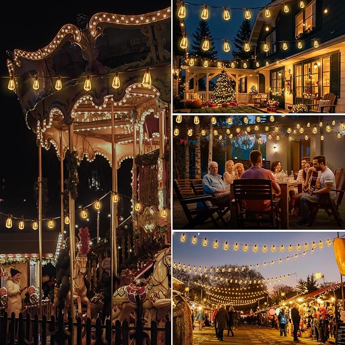 litogo 100 FT LED String Lights for Outside, Waterproof Outdoor Patio Lights with Dimmable Edison Bulbs, Warm White Hanging Light with Timer for Backyard Yard Gazebo Party Tent Garden Tree