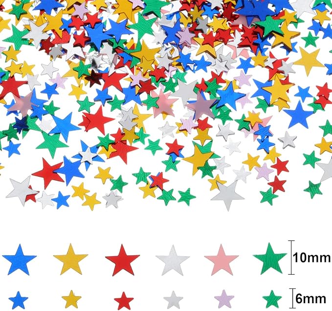 Hestya 60g Star Confetti Glitter Table Confetti Metallic Foil Stars for Christmas Party Wedding Festival Decorations(Multicolor,10mm and 6mm)