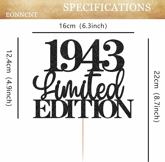 Limited EDITION 1943 Cake Topper - Black Glitter Happy 82nd Birthday Party Cake Decoration Supplies, Cheer to 82 Years Cake Bunting Decor for 82nd Birthday Party Photo Booth Props