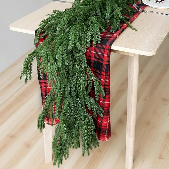 Artificial 2Pcs 5Ft Norfolk Pine Garlands, Christmas Winter Pine Garland, Real Touch Faux Green Greenery Garland for Table, Fireplace, Stairs, Mantle, Window, Indoor, Outdoor Christmas Decorations
