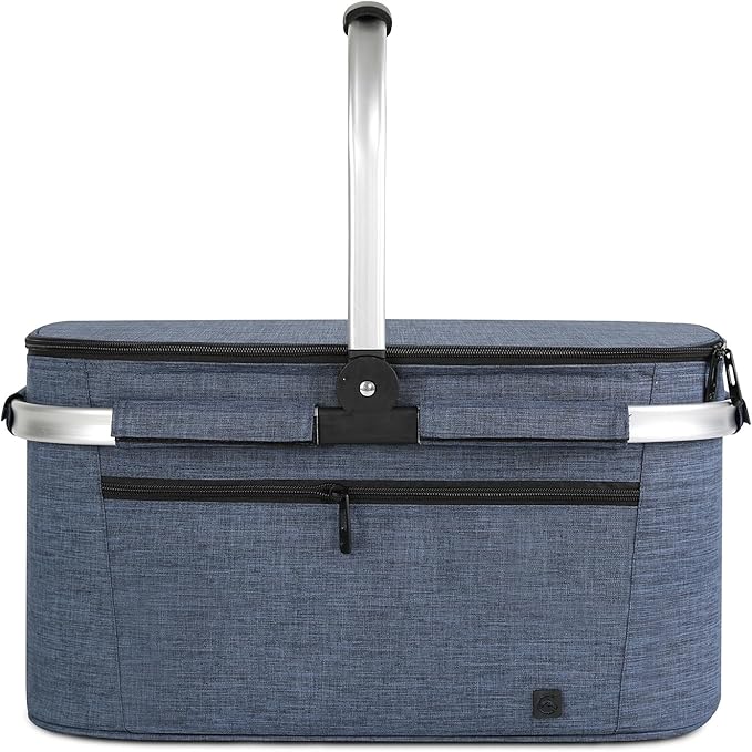 ALLCAMP Picnic Basket - 32L Insulated Cooler, Thickening Foldable Picnic Basket with Removable Baskets & Sewn-in Frame, Basket for House Warming Gifts New Home(Blue)