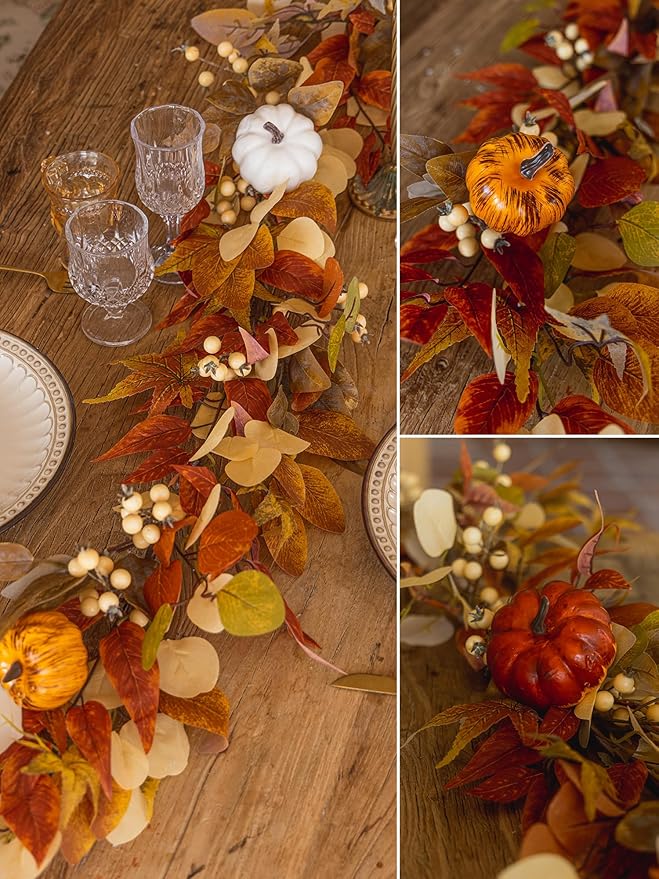 Thanksgiving Decorations - Clycaloor 6.8FT Fall Garland Maple Leaf, Artificial Autumn Hanging Vine Garland Thanksgiving Decor for Home Wedding Fireplace Party Christmas Halloween