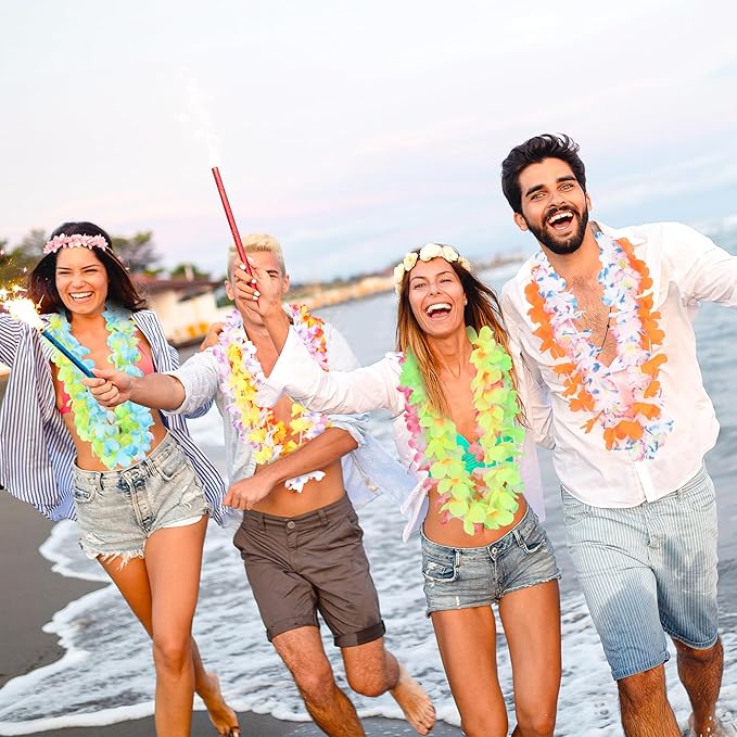 Hawaiian Leis Party Decorations, 50PCS Leis for Luau Party Decor, Colorful Tropical Theme Silk Flower Bulk, Hawaii Flower Lays Garland Summer Pool Birthday Parties Favors Supplies Accessories
