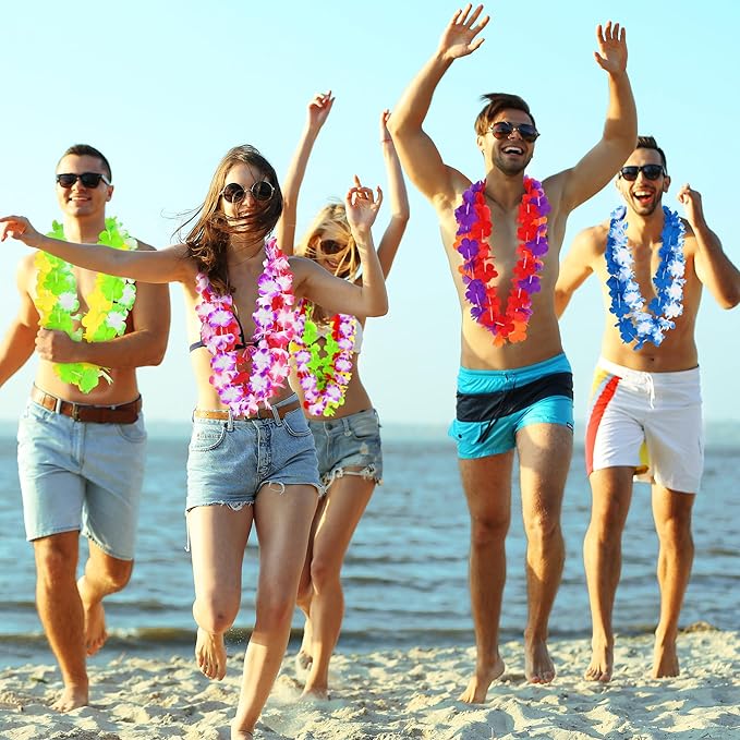 36PCS Hawaiian Leis, Colorful Luau Leis Party Decorations, Hawaiian Tropical Theme Silk Flower Leis, Hawaii Flower Lays Garland for Birthday Summer Pool Party Favors Supplies Accessories