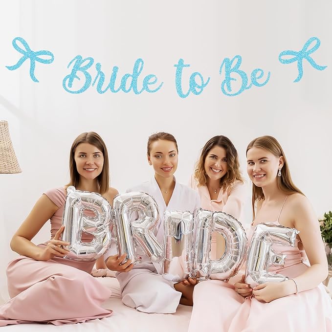 Bride to Be Banner, Light Blue Bride to Be with Bow Glitter Bachelorette Bridal Party Banner BRIDE TO BE Sign for Blue Bachelorette Bridal Shower Wedding Engagement Hen Party Decorations