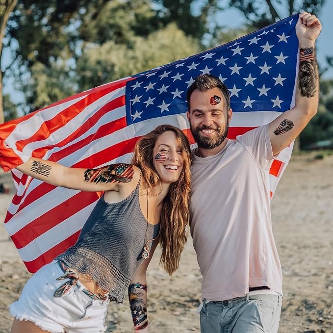 77 Sheets Independence Day Temporary Tattoo for Women Men, 17 Half Arm 4th of July Fake Tattoos, 60 Tiny American Flag Eagle Dog Cat Cow Memorial Labor Day Patriotic Body Tattoos