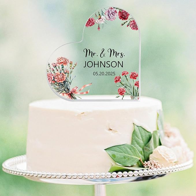 Custom Wedding Heart Acrylic Plaque,Mr & Mrs Cake Topper,Personalized Wedding Keepsake/Gift/Sign (Style 5)
