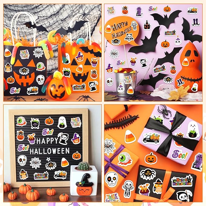 300Pcs Halloween Foam Stickers, Self-Adhesive Ghost Pumpkin Spider Stickers Halloween Decals Sticker Decorations for Home Office School Classroom DIY Art Craft Party Supplies