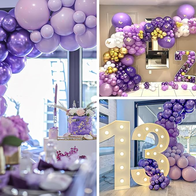 PartyWoo Metallic Purple Balloons 100pcs Different Sizes of 18 12 10 5 Inch Chrome Purple Balloon Arch Kit Garland for Graduation Wedding Baby Shower Princess Birthday Party Decorations Purple-G105