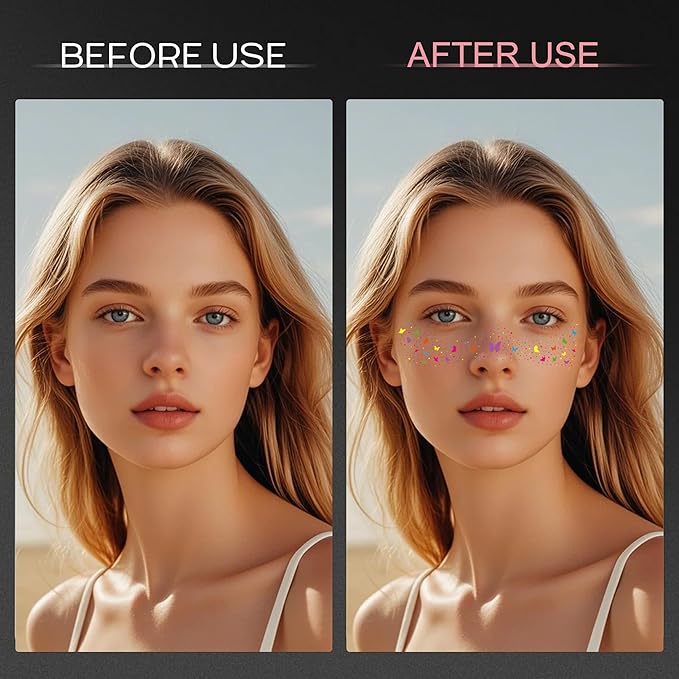 10 Pcs Colorful Glitter Freckles Face Tattoos, Multichrome Rainbow Glitter Freckles Face Tattoos, Waterproof and Long-lasting Face Temporary Tattoos for Women