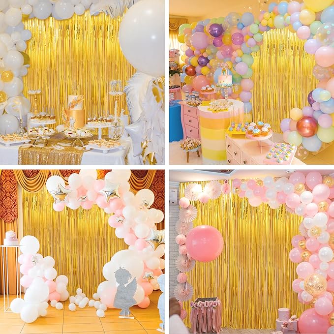Crosize 5 Pack 3.3 x 9.9 ft Gold Foil Fringe Curtains Party Decorations, Gold Tinsel Curtain Backdrop for Parties, Door Streamers, Glitter Streamer Backdrop for Birthday Decoration