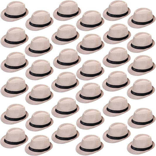 Suhine 36 Pcs Halloween Men Fedora Style Hat Bulk 20s Straw Short Brim Panama Women Party Costume, Circumference 60 cm