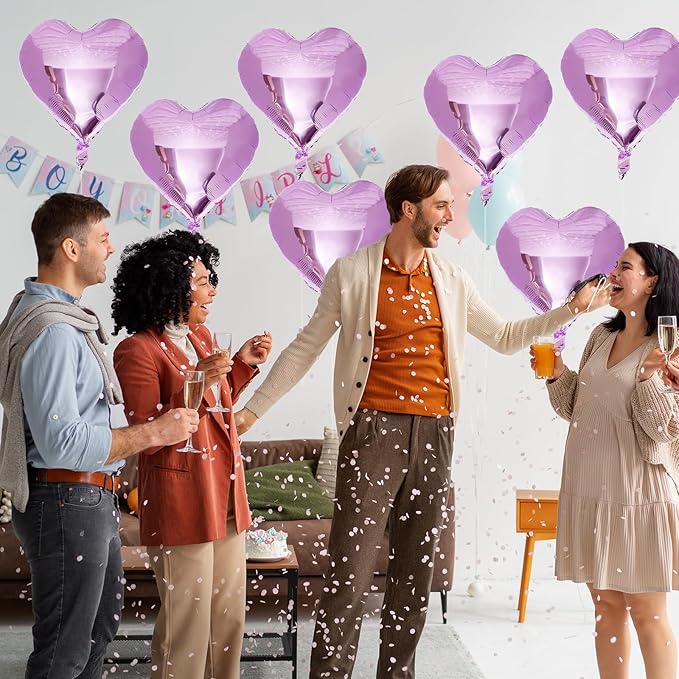 Purple Foil Heart Balloons, 12Pcs Lavender Purple Heart Shape Mylar Balloons, 18 Inch Light Purple Helium Heart Balloons for Girls Women Birthday Wedding Baby Shower Valentines Anniversary
