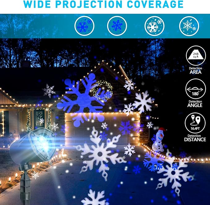 EAMBRITE Christmas Projector Lights LED White Blue Rotating Snowflake Projector Light for Birthday Wedding Theme Party Garden Home Winter Outdoor Indoor Decor