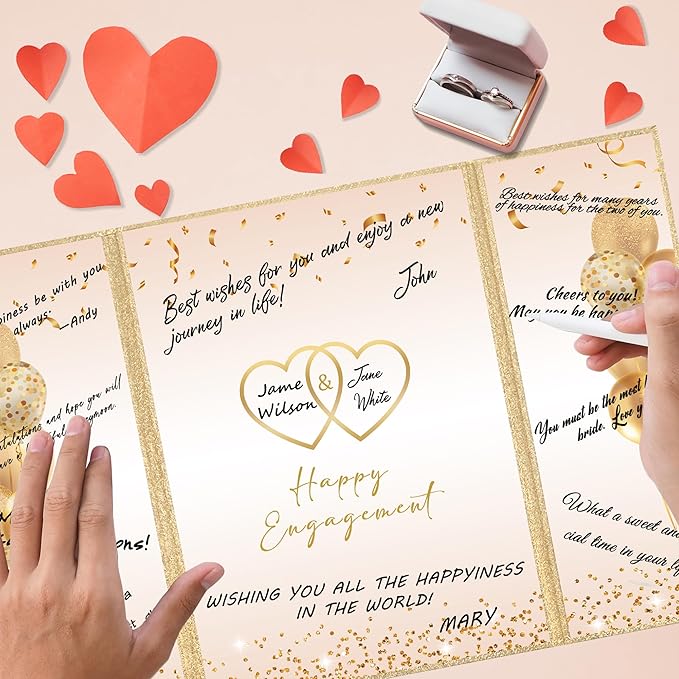 DARUNAXY Champagne Gold Engagement Party Decorations, Happy Engagement Alternative Signature Guest Book Just Engaged Gifts Almost Married Congratulations Engagement Signing Card Board Party Supplies