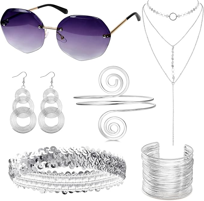 6 Piece 70s Disco Accessories for Woman 1970s Disco Costume Accessory Set for Party Halloween Cosplay