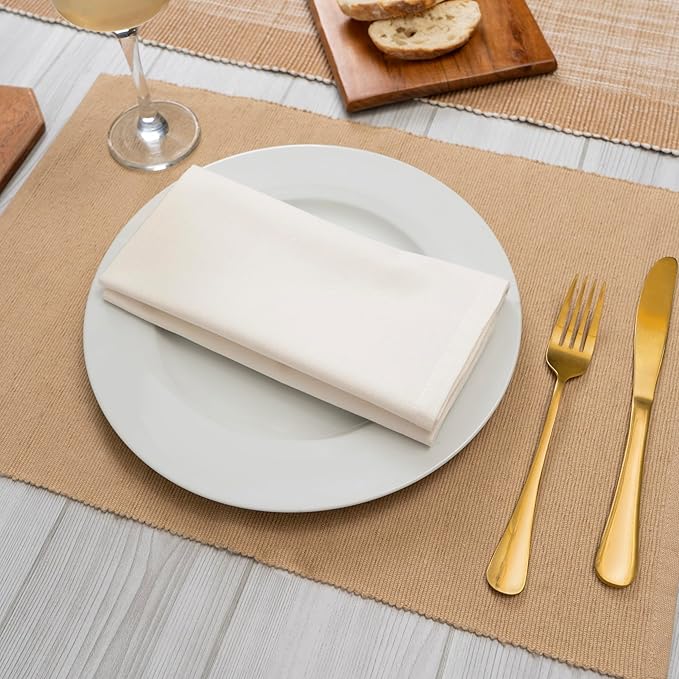 Blue Needles Solid Cloth Napkins Set of 12 Cream 100% Cotton Dinner Napkins 18x18 inches - Soft, Reusable, Absorbent & Washable Fall Thanksgiving Linen, Ideal for Events, Parties & Everyday Use