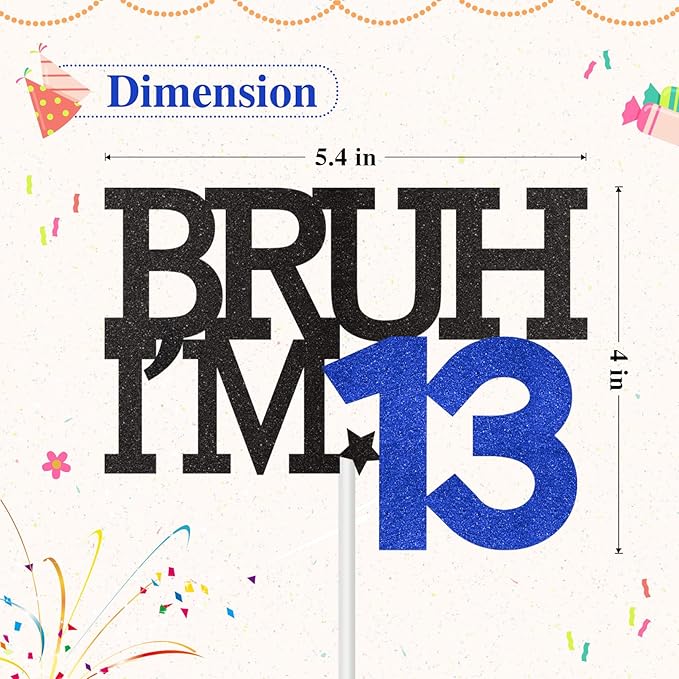 Bruh I'm 13 Cake Topper, Happy 13th Birthday Decorations for Boy, Funny 13th Birthday Cake Topper Birthday Party Decoration Supplies