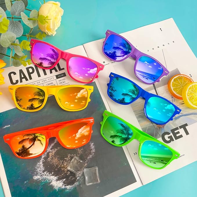 10/20 Pack Colored Sunglasses Mirrored Lens Bulk Party Glasses Classic Eyewear Birthday Beach Pool Unisex Adults